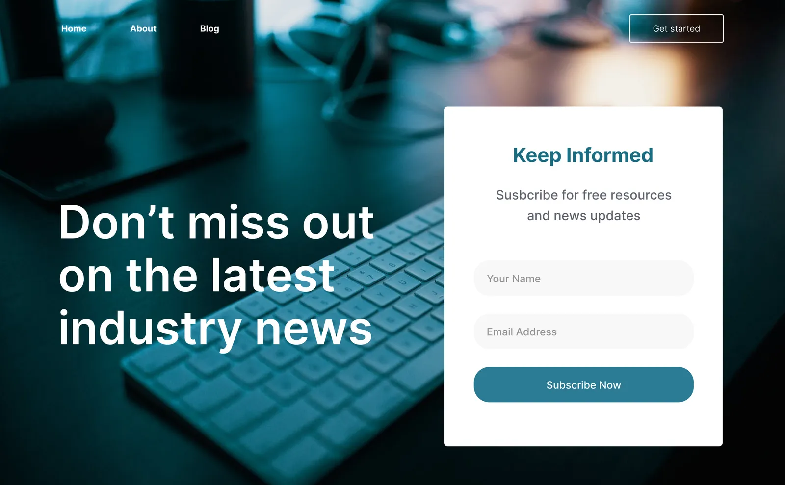 Example website with an embedded MailerLite signup form